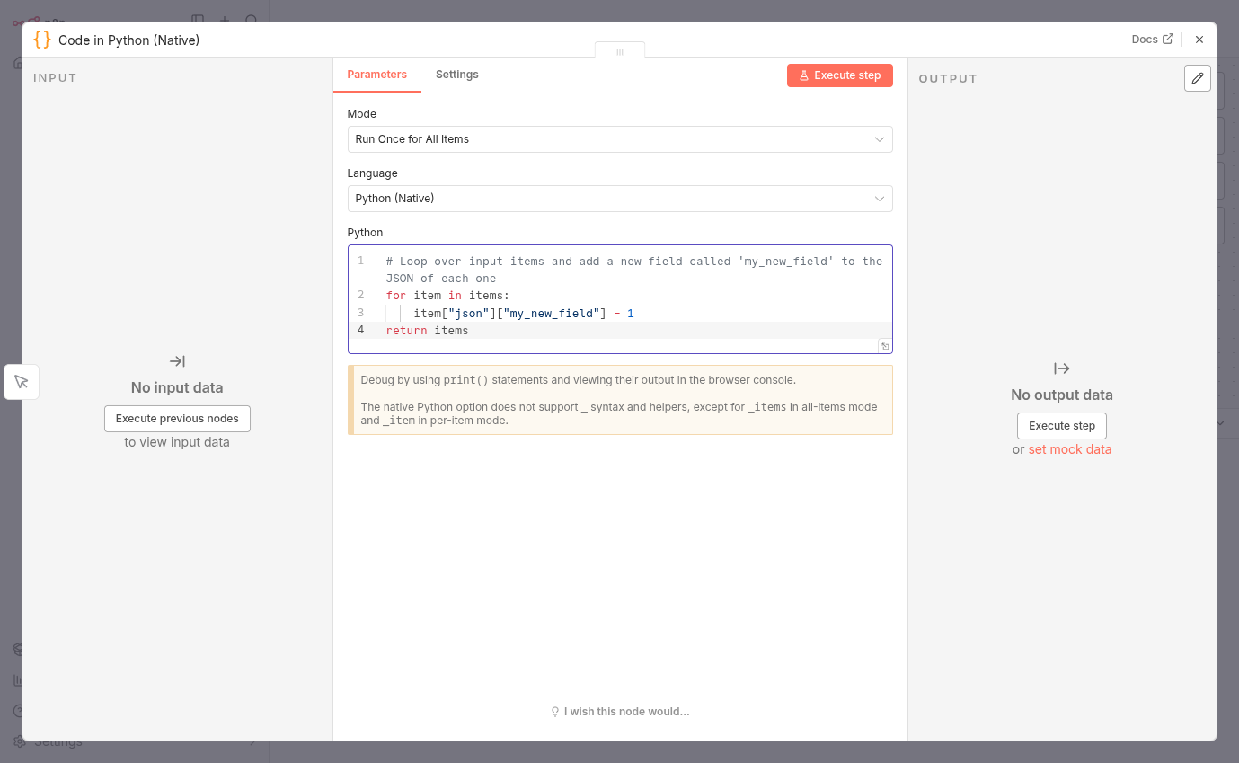 Ancien code Python N8N utilisant la variable items